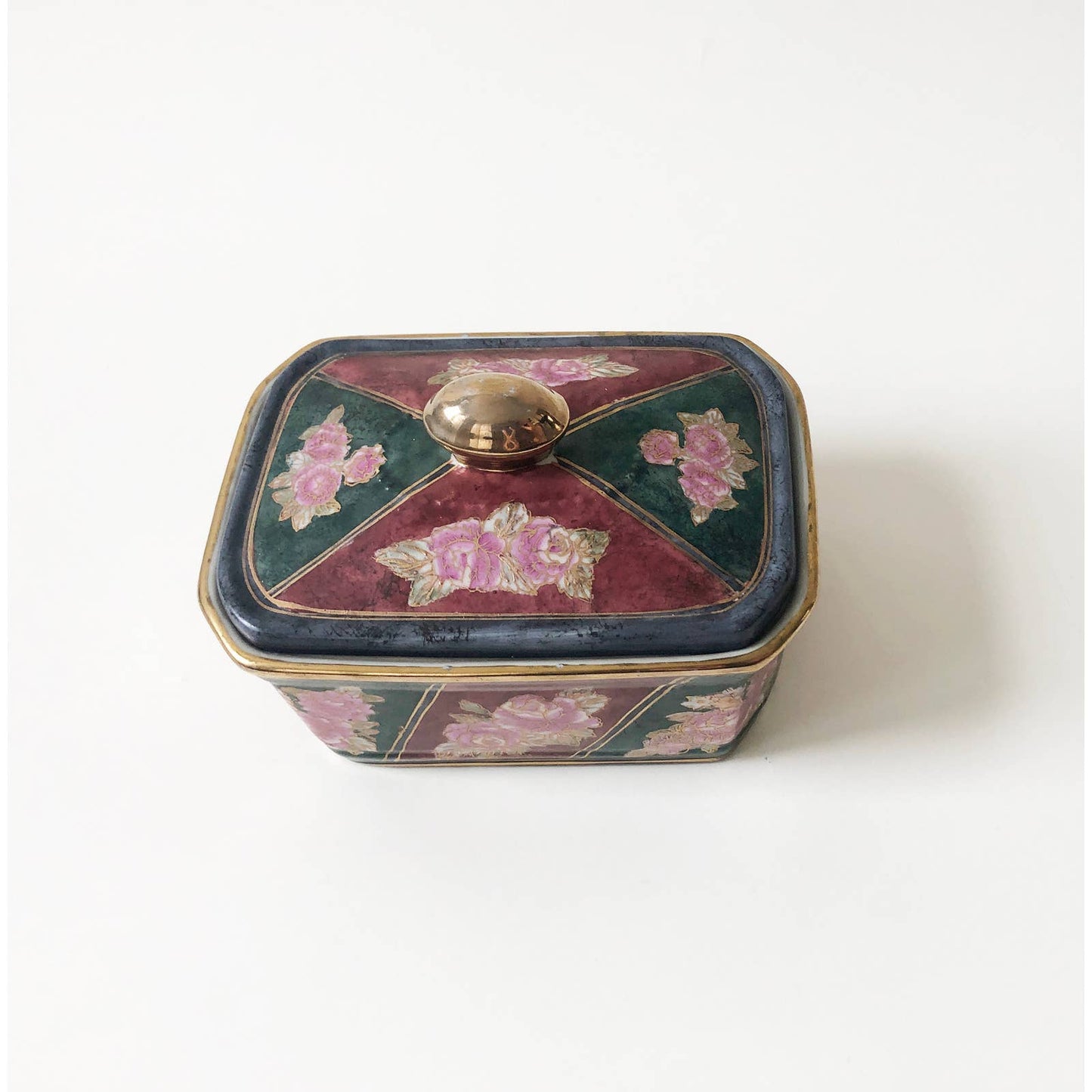 Vintage Ceramic Decorative Chinoiserie Storage Jar w/ Lid
