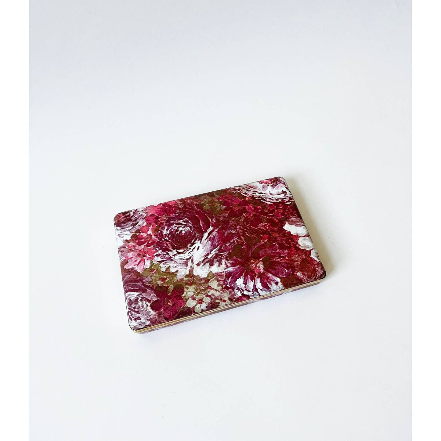 Vintage Large Flat Pink Floral Jewelry Box