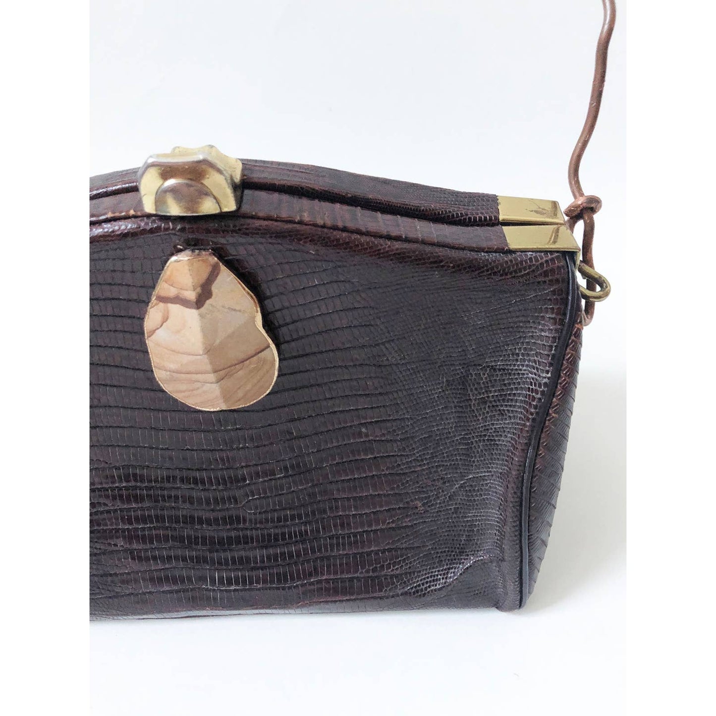 Boho Vintage Leather Skin Handbag 1940 Sculptural Purse
