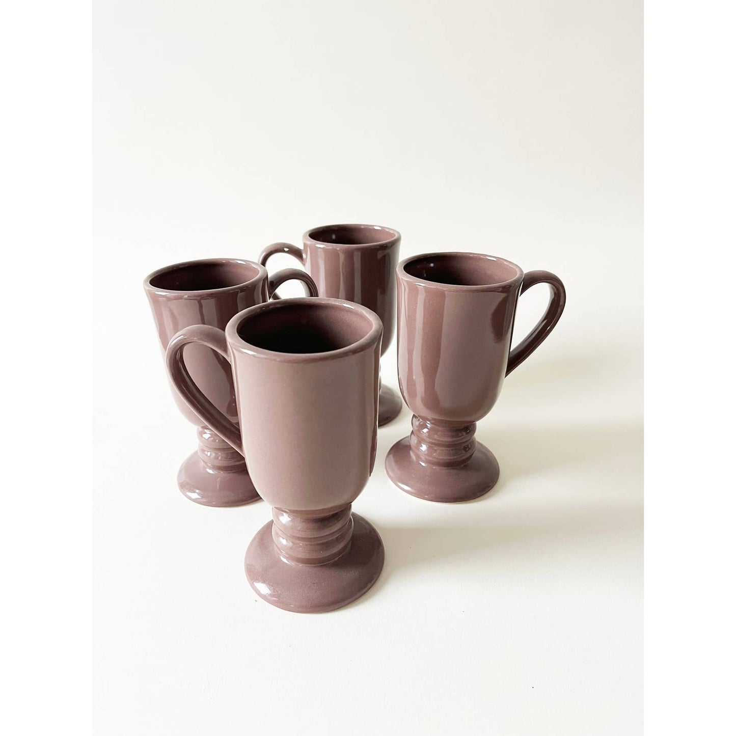 Vintage Mauve Ceramic Mugs - Set of 4 Cafe Cups