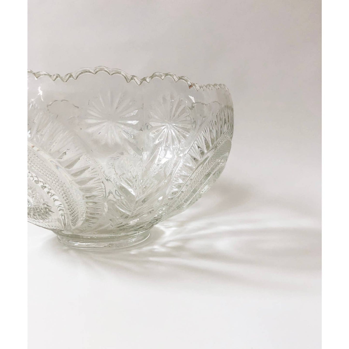 Large Vintage Glass Etched Punch Bowl