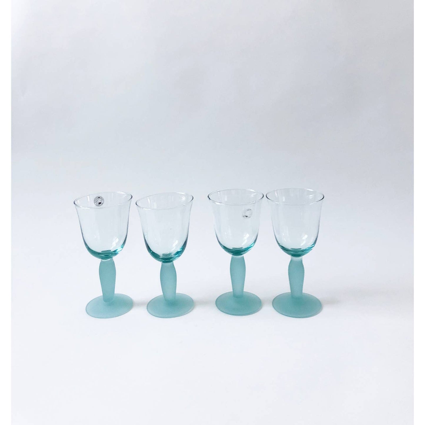 Vintage 80s Set of 4 Aqua Green Glasses