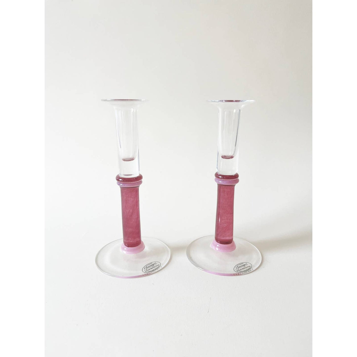 Pair of Vintage Mod Crystal Pink Candle Holders