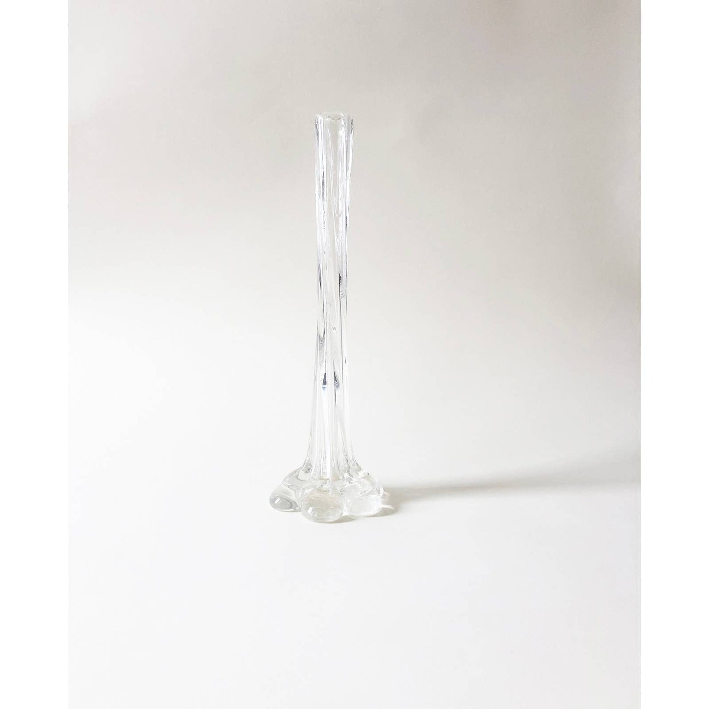 Vintage Tall Clear Glass Vase with Flower Base