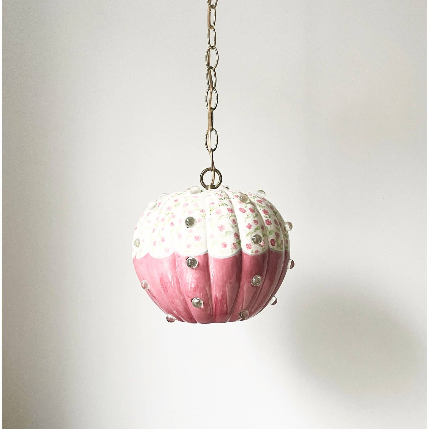 Vintage Handpainted Floral Pink Lamp with Clear Marbles