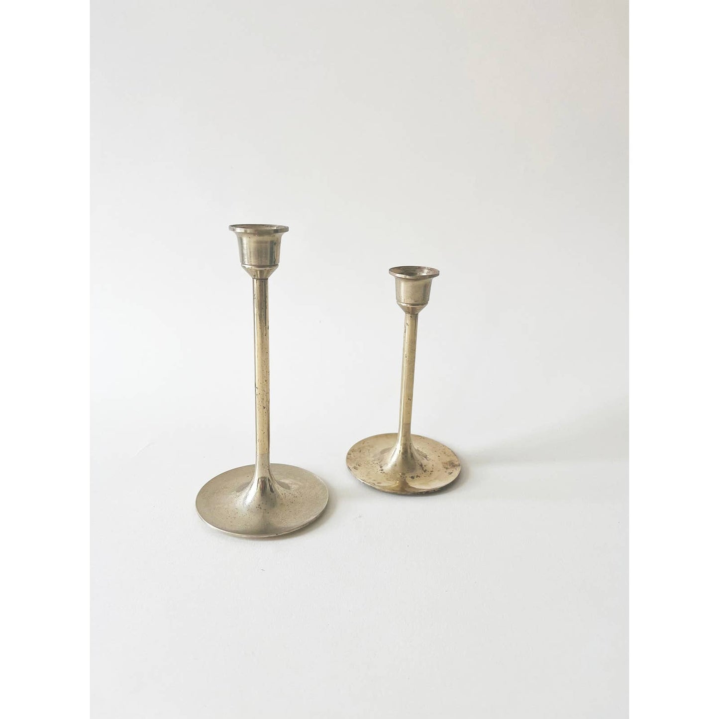 Vintage Brass Candlesticks Two Height Set