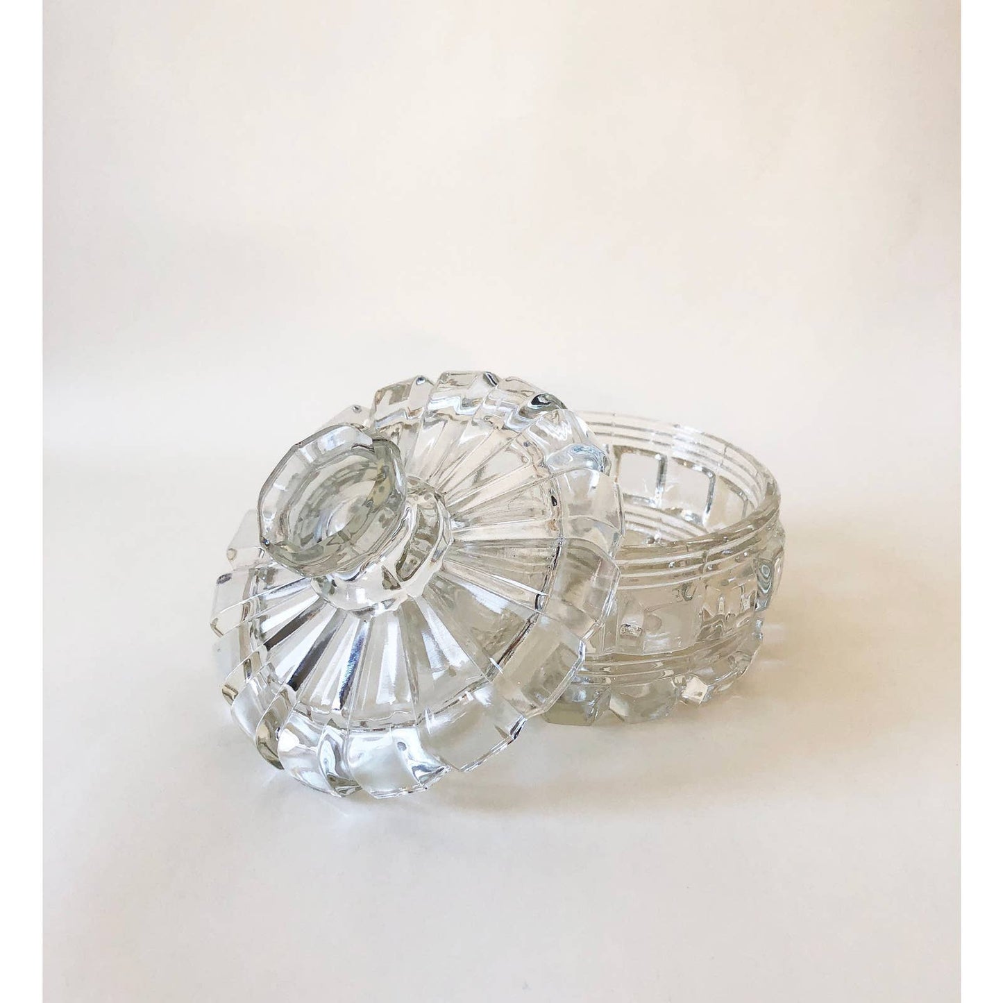Vintage Clear Glass Diamond Catchall Dish with Lid