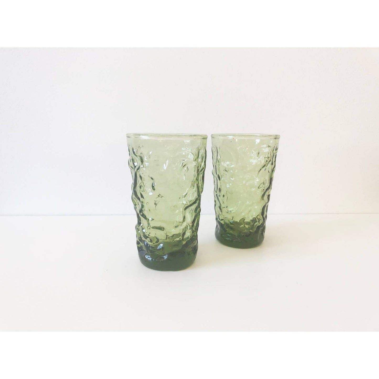 Vintage Mid Century Olive Green Mini Crinkle Glasses