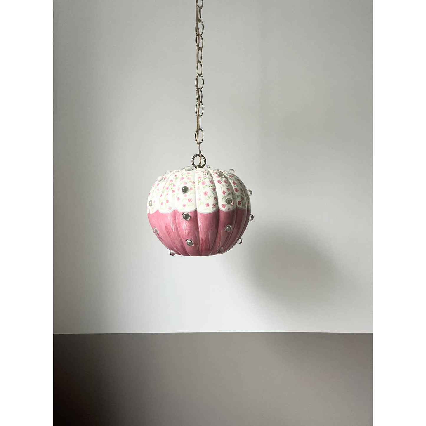 Vintage Handpainted Floral Pink Lamp with Clear Marbles