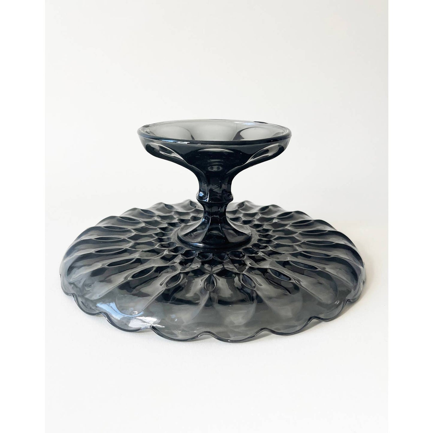 Vintage Black Glass Cake Stand -