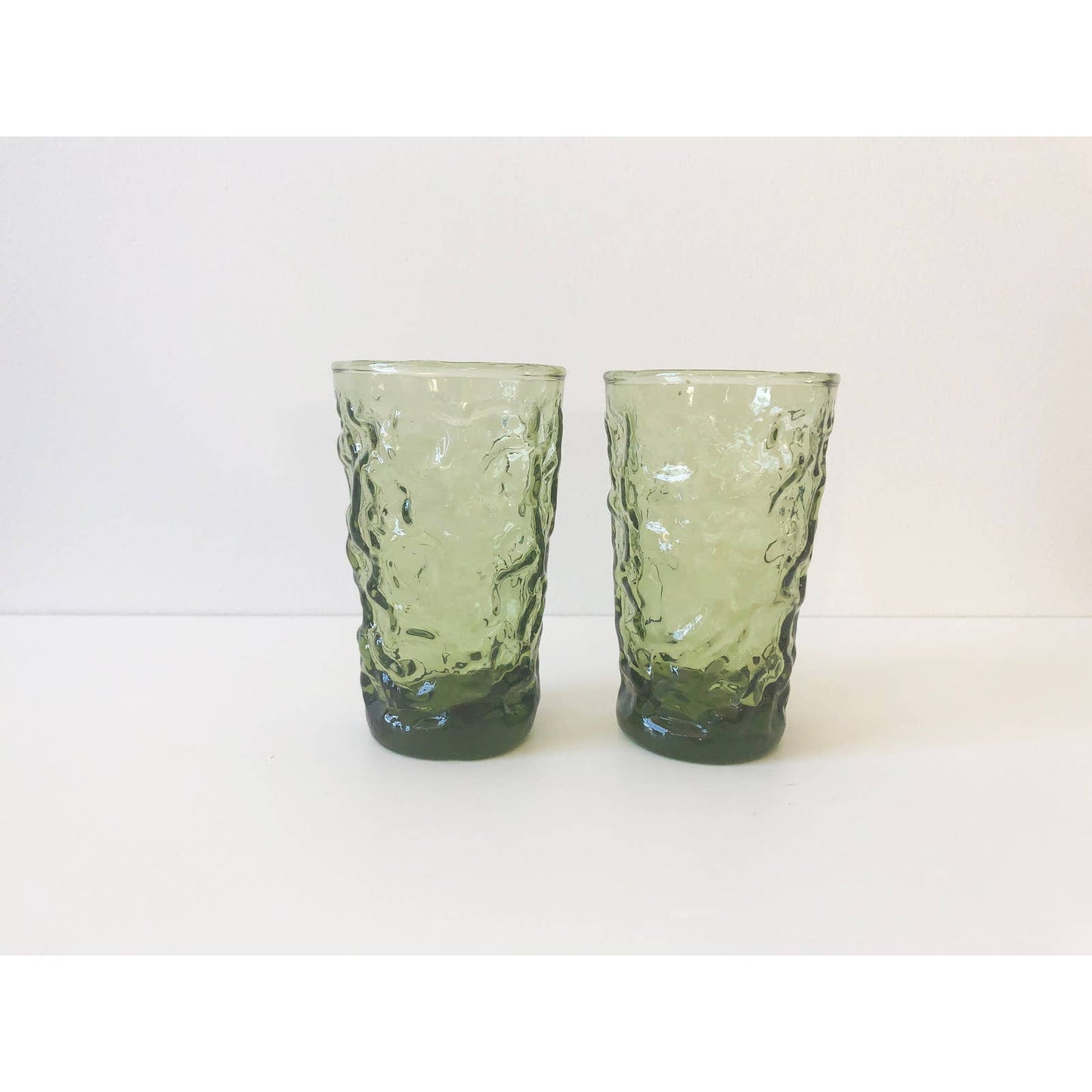 Vintage Mid Century Olive Green Mini Crinkle Glasses