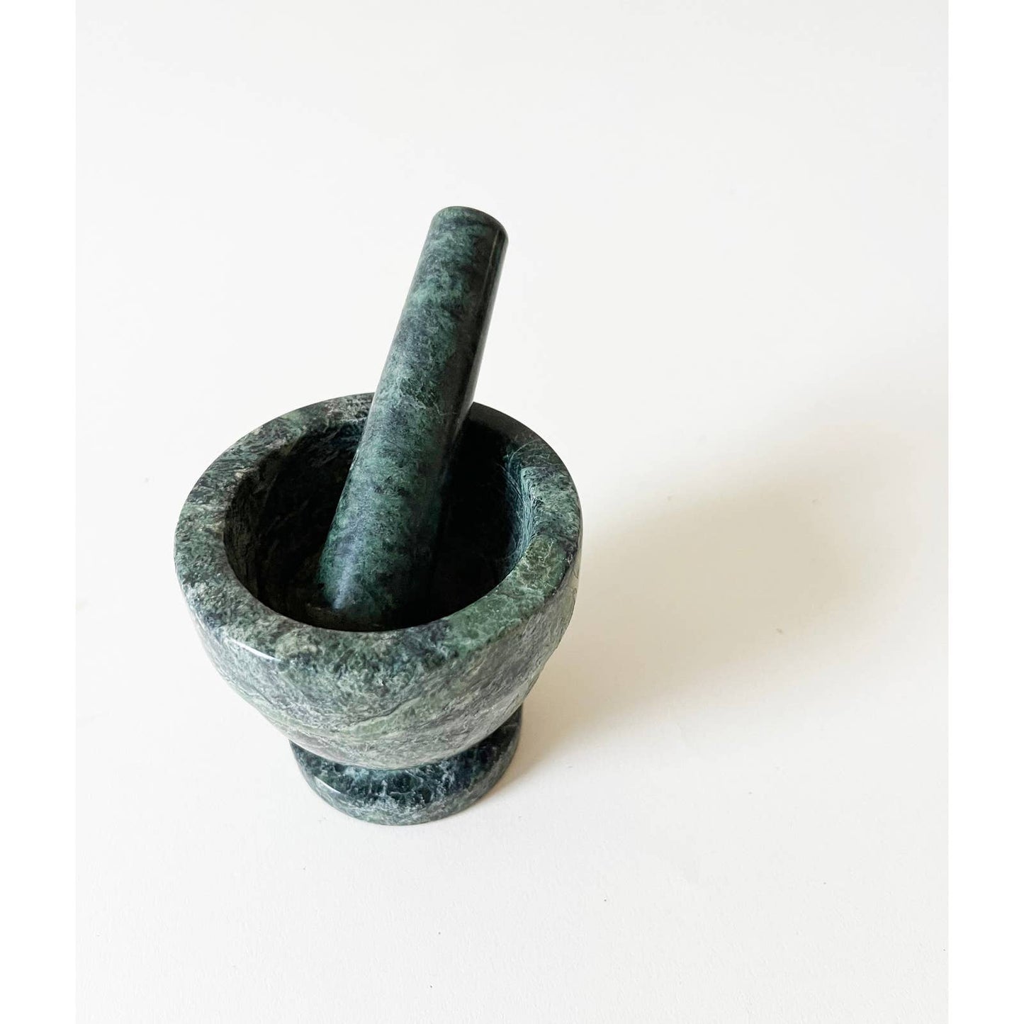 Vintage Green Marble Mortar and Pestle
