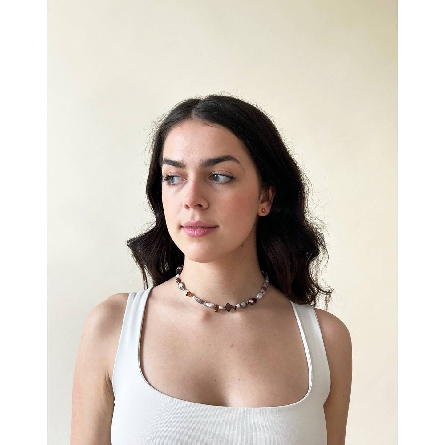 Handmade Freshwater Pearl and Crystal Stone Eclectic Necklace