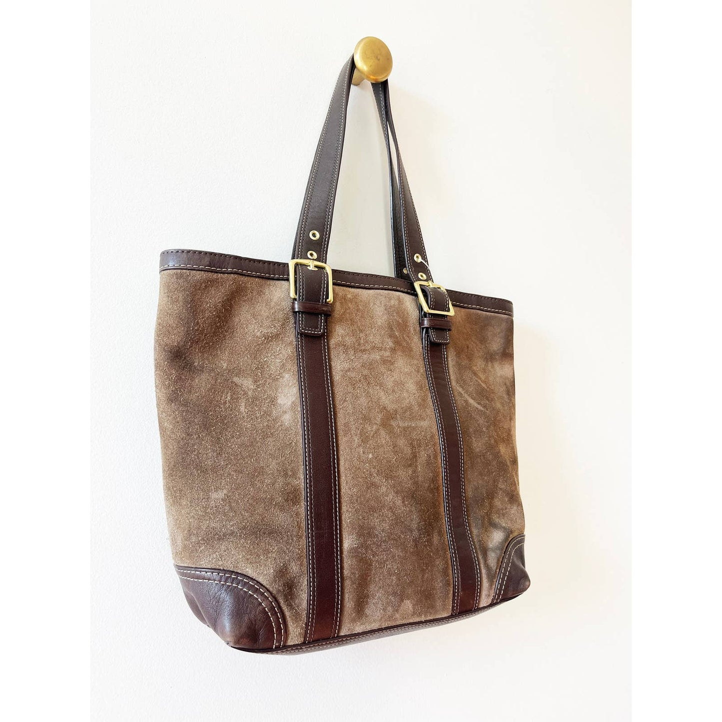 Vintage Coach Brown Suede Leather Top Handled Bag