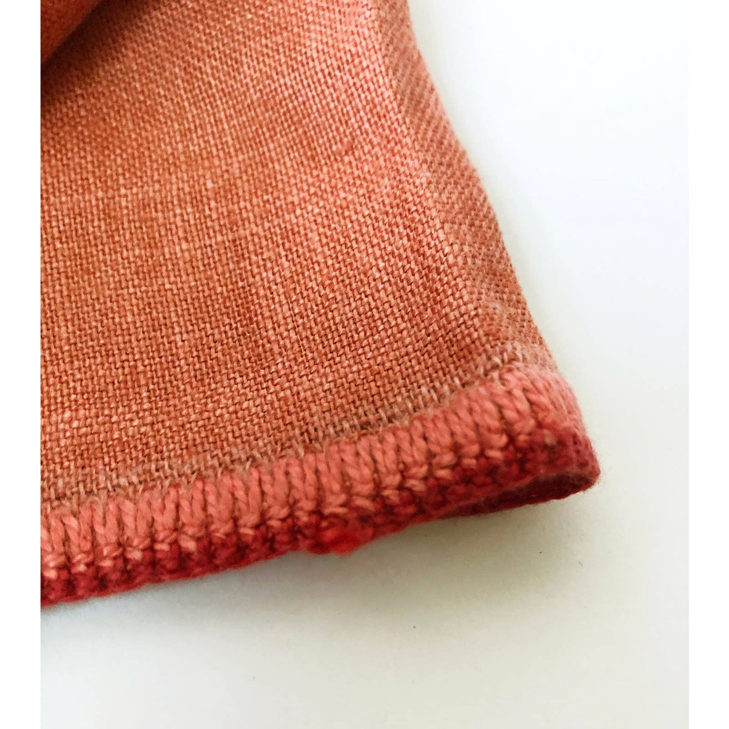 Vintage Linen Orange Red Edge Stitched Napkins - Set of 6