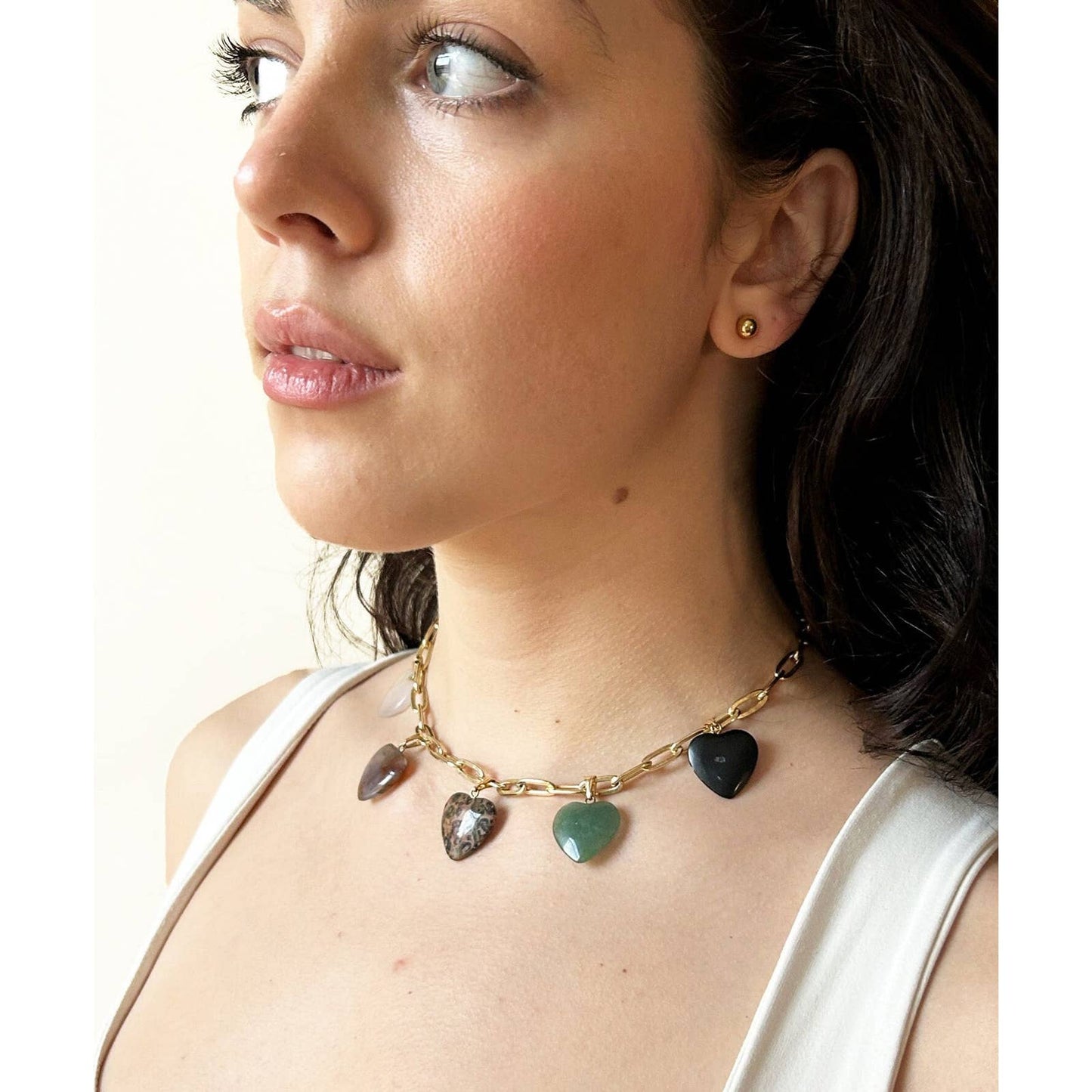 Handmade Heart Charm Necklace - Natural Stones