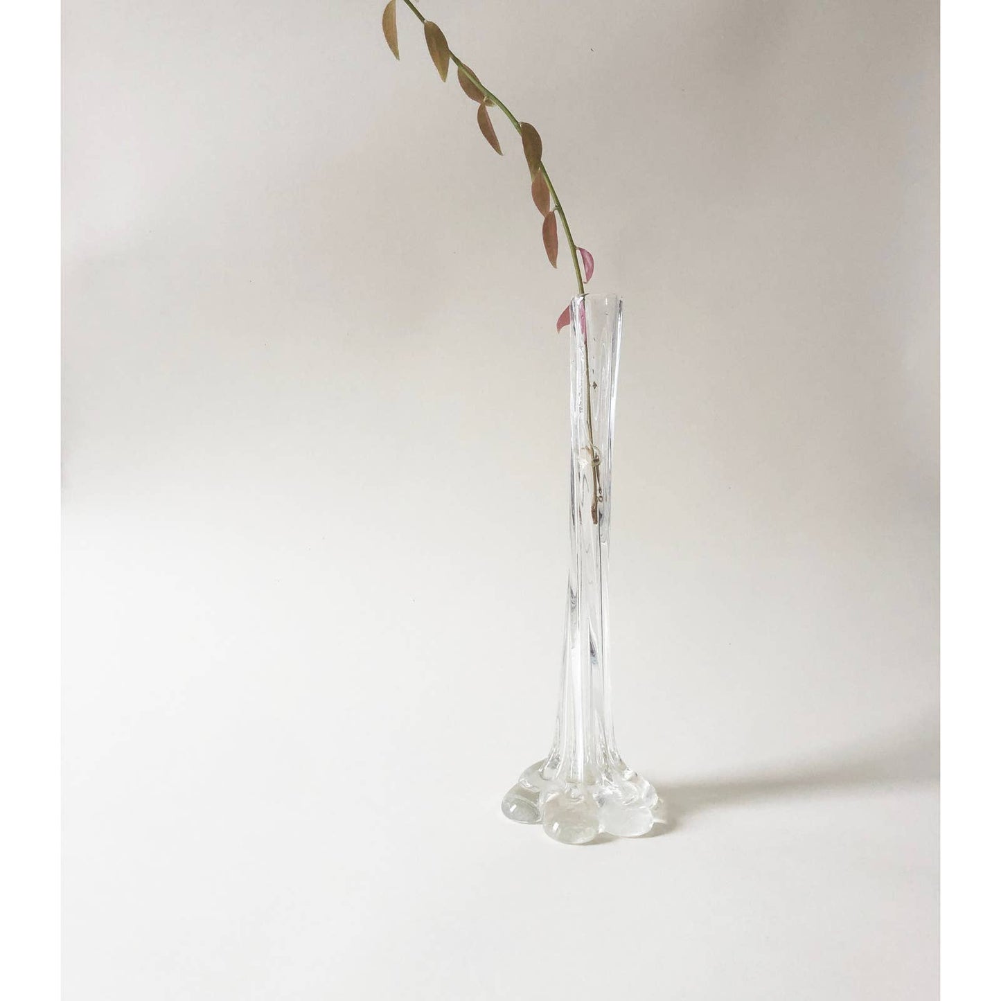 Vintage Tall Clear Glass Vase with Flower Base