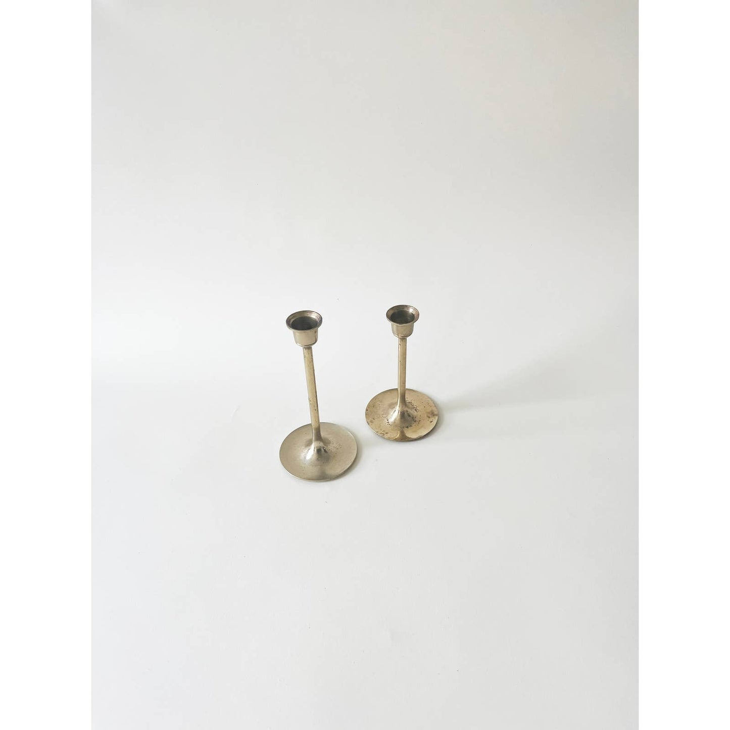 Vintage Brass Candlesticks Two Height Set