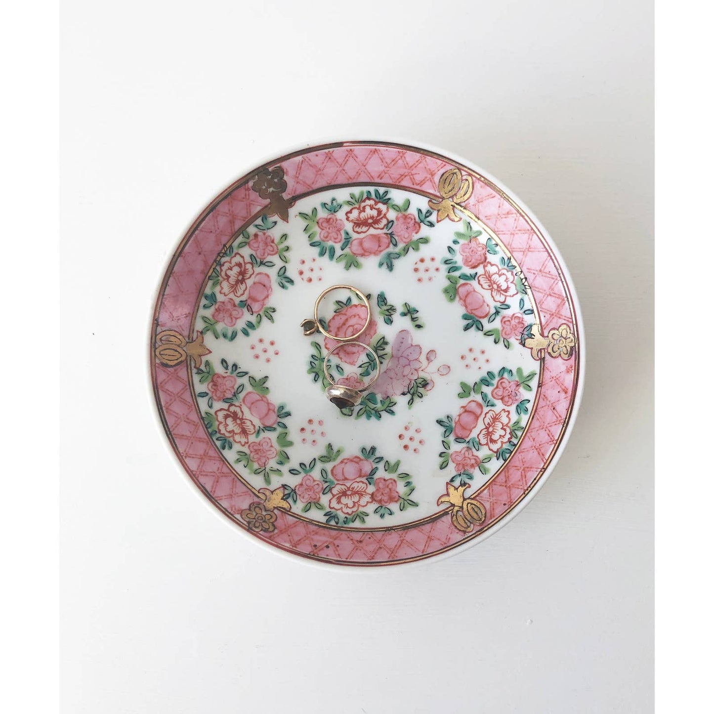 Vintage Floral Pink Decorative Ring Dish