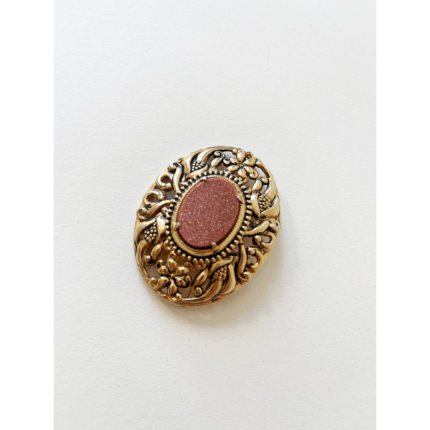 Vintage Large Orange Goldstone Classic Brooch | 90s Gold Jewelry