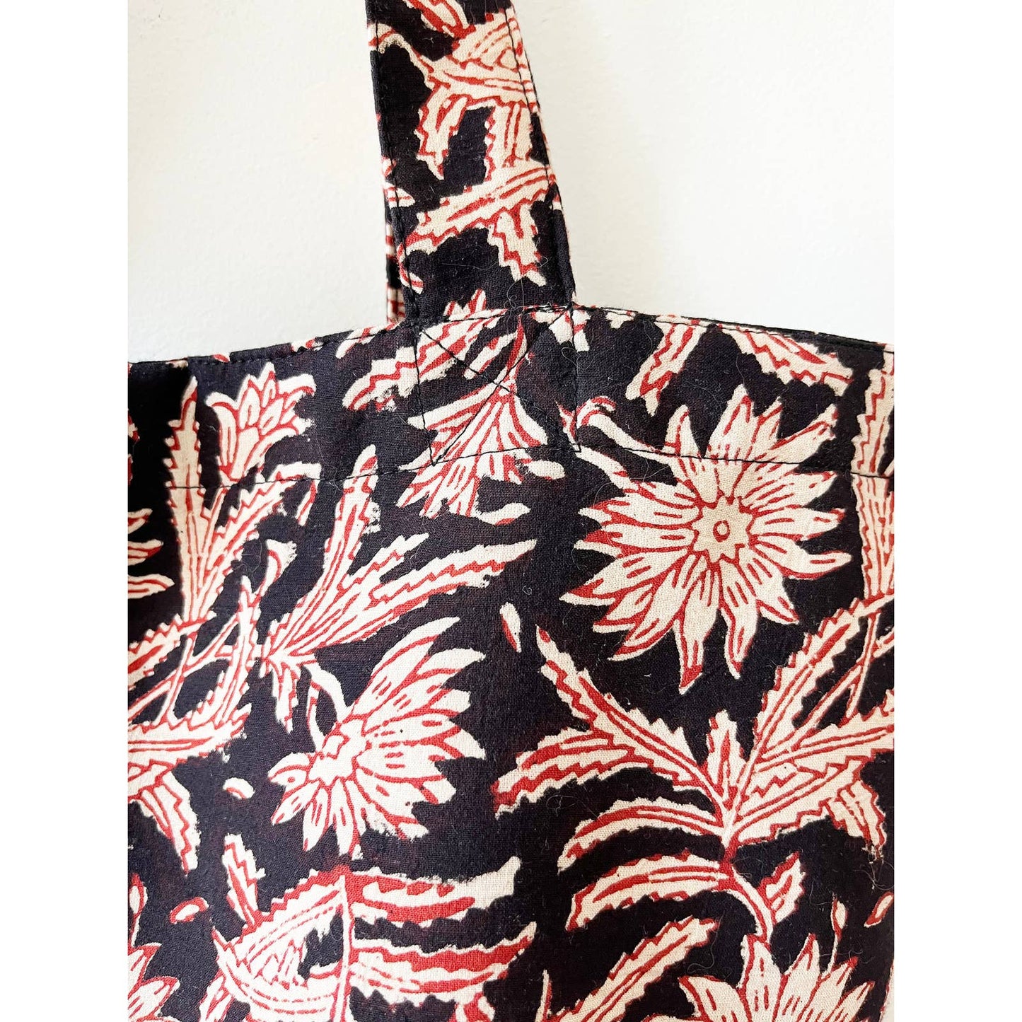 Black Floral Boho Print Tote Bag