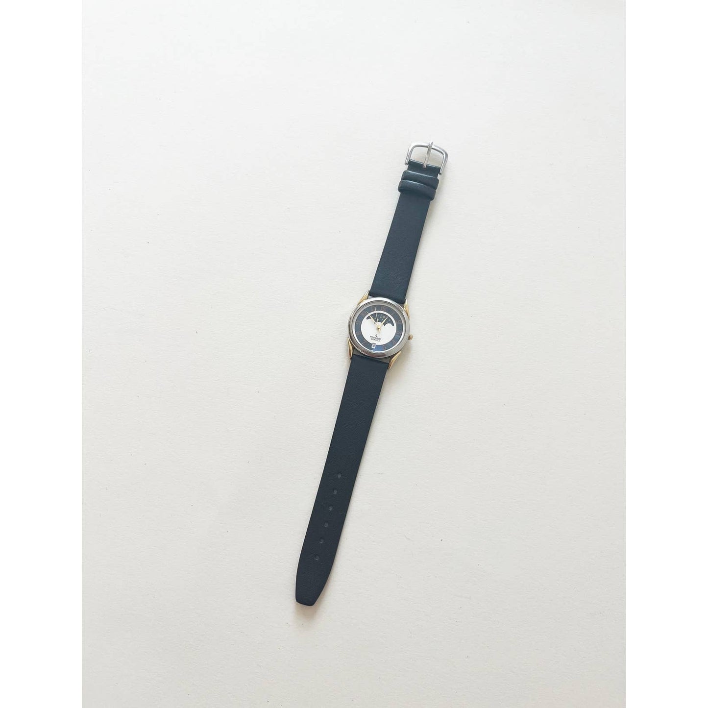 Vintage Leather Strap Peugeot Quartz Watch Moon