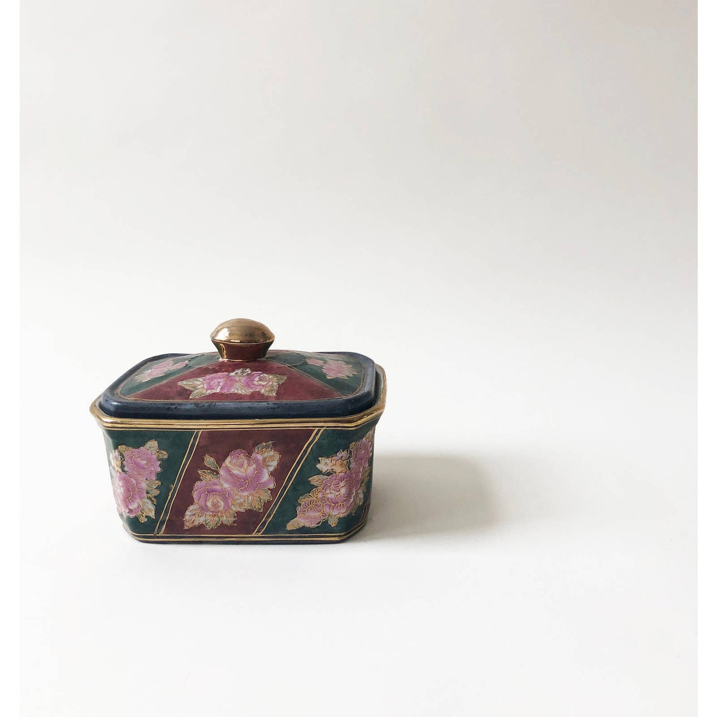 Vintage Ceramic Decorative Chinoiserie Storage Jar w/ Lid