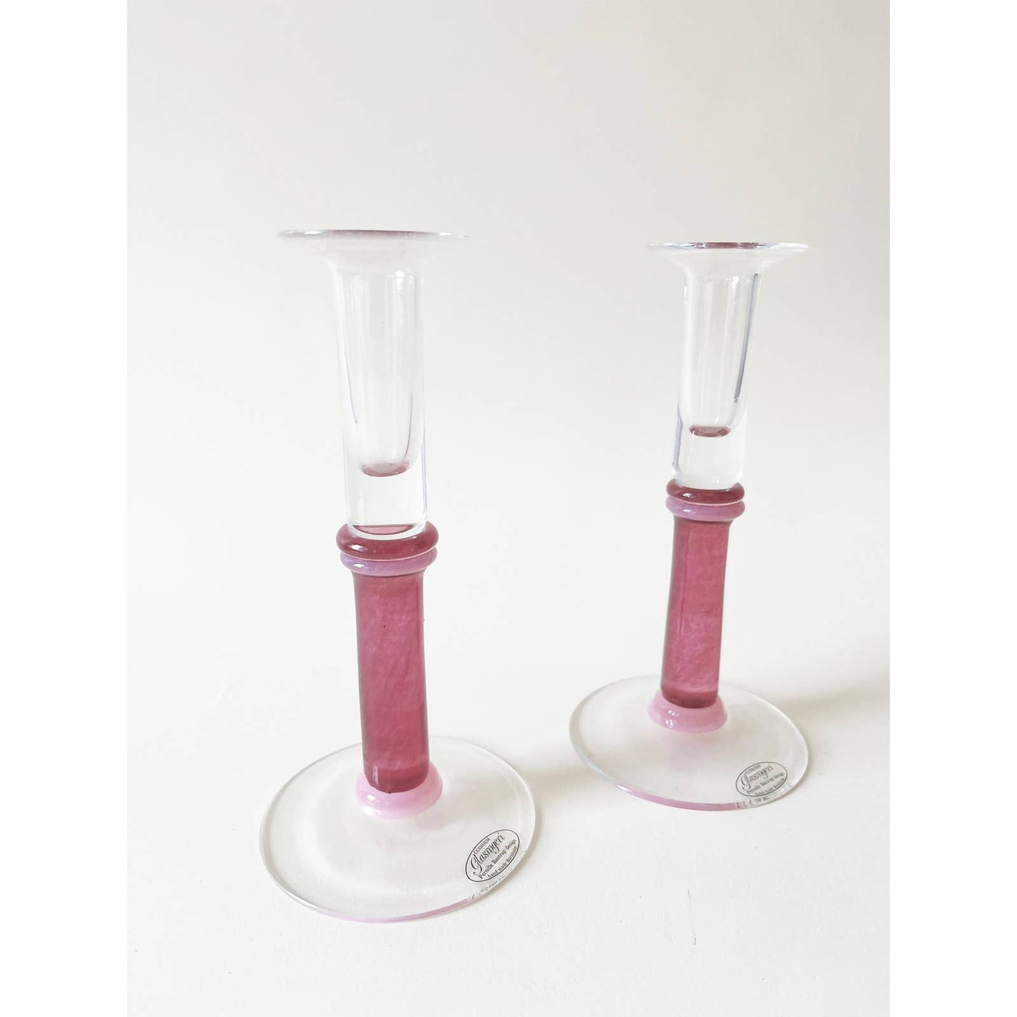 Pair of Vintage Mod Crystal Pink Candle Holders