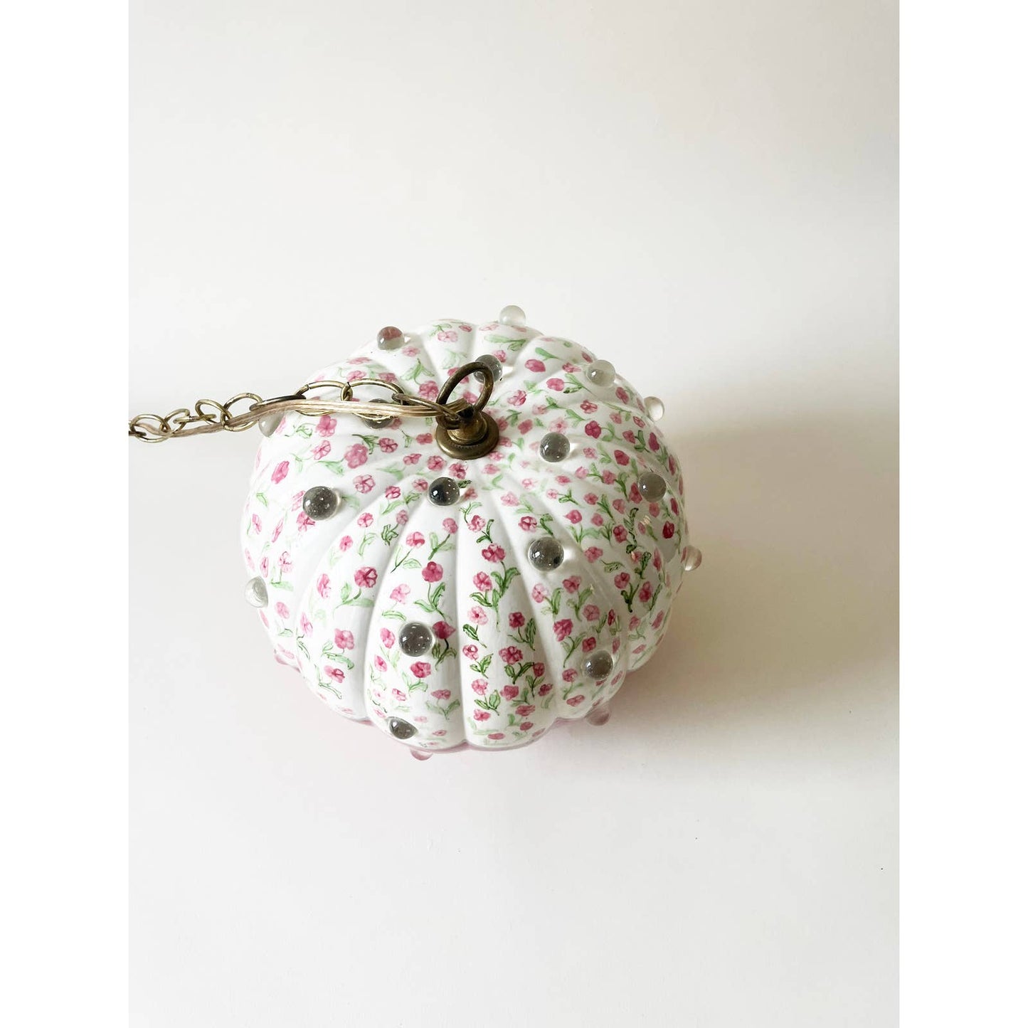 Vintage Handpainted Floral Pink Lamp with Clear Marbles