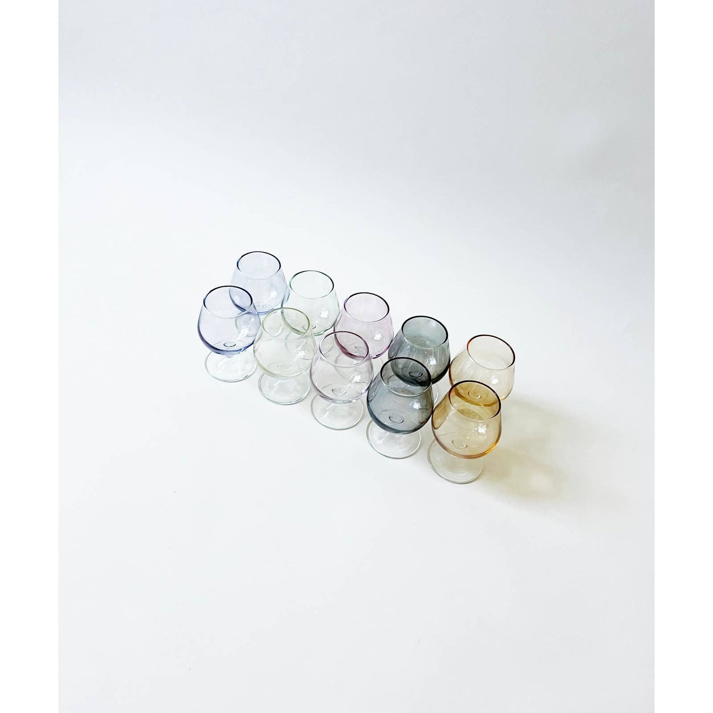 Modernist 80s Mini Colorful Wine Set of 10 Glasses