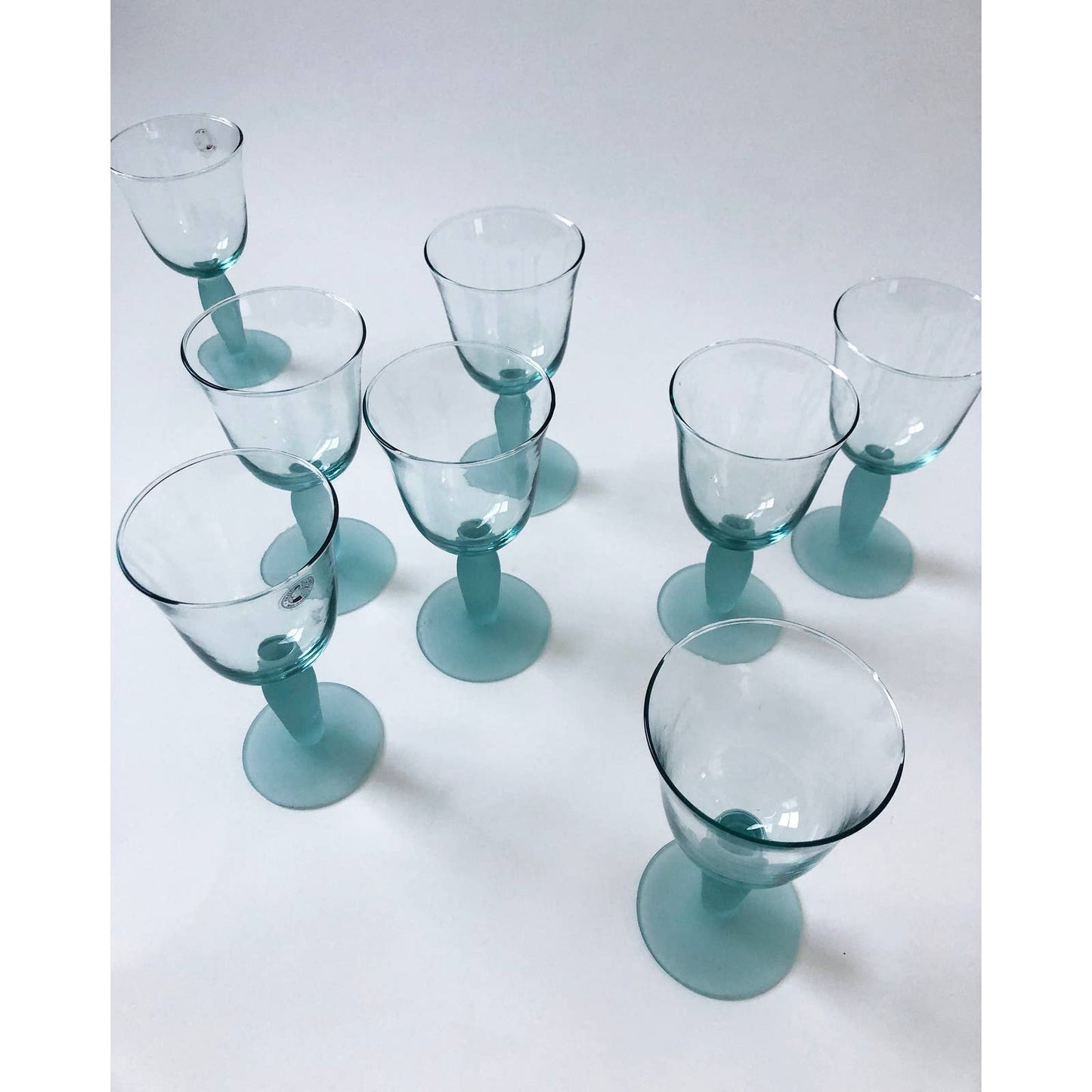 Vintage 80s Set of 4 Aqua Green Glasses
