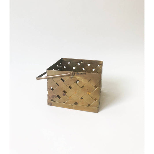 Vintage Decorative Small Woven Brass Basket Decor Storage