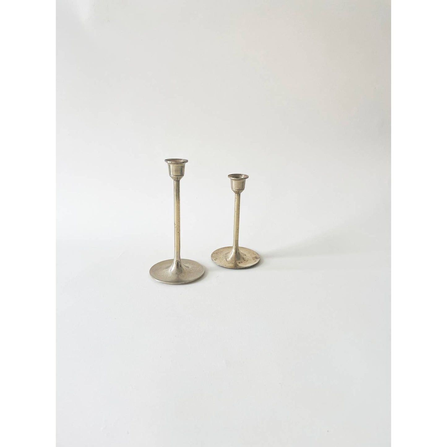 Vintage Brass Candlesticks Two Height Set