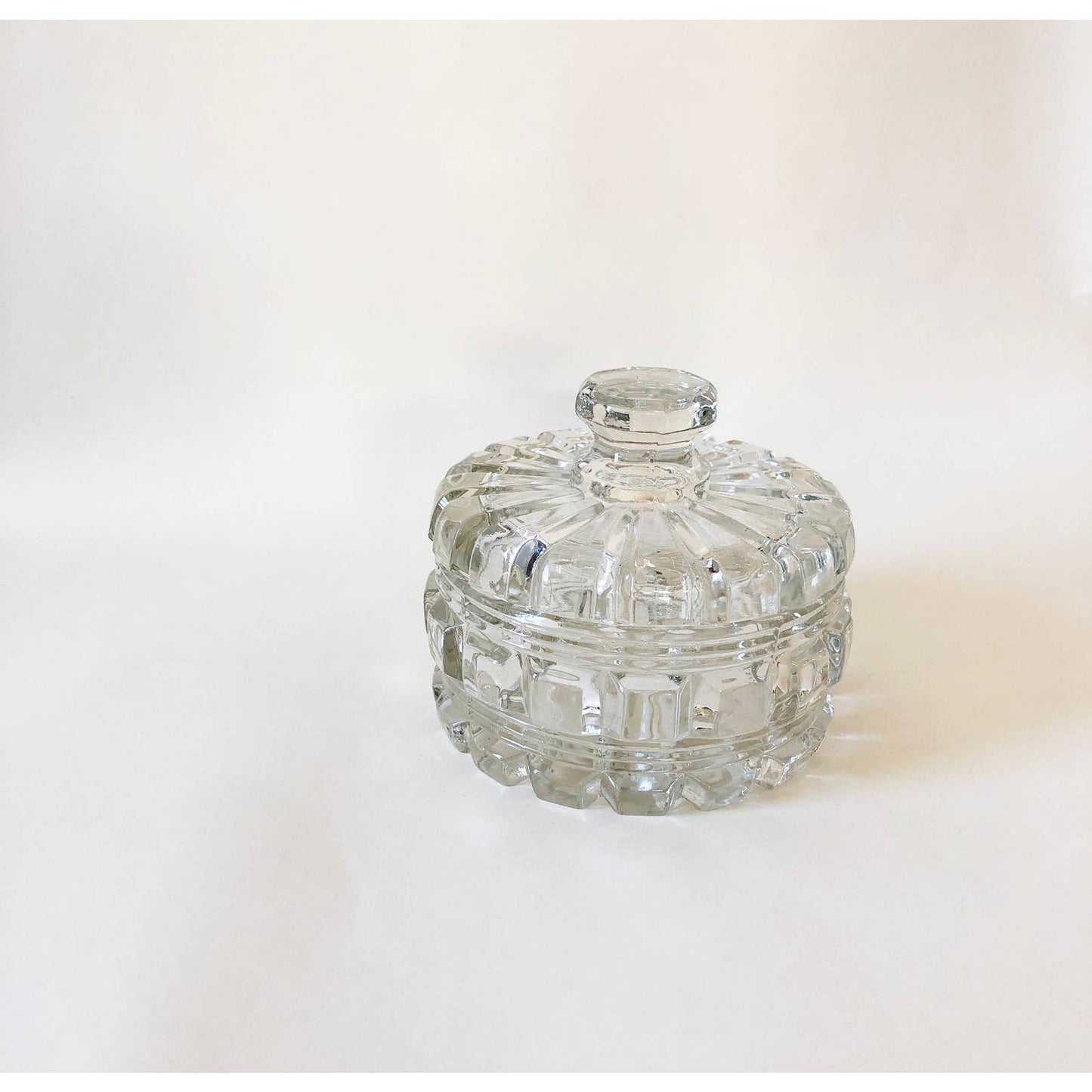 Vintage Clear Glass Diamond Catchall Dish with Lid