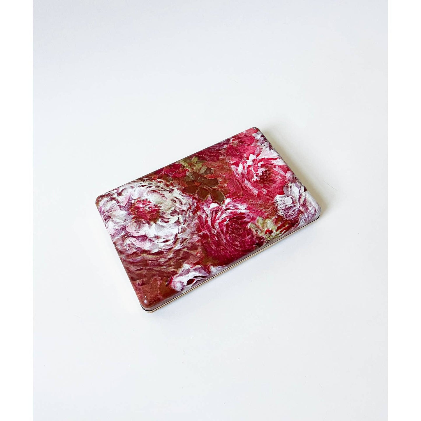 Vintage Large Flat Pink Floral Jewelry Box