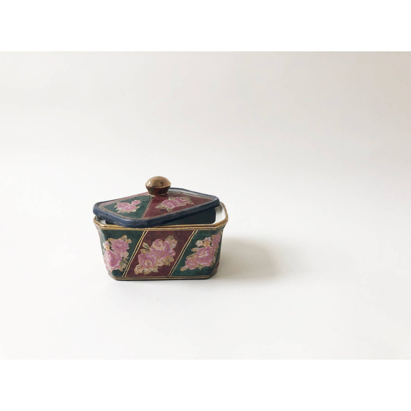 Vintage Ceramic Decorative Chinoiserie Storage Jar w/ Lid