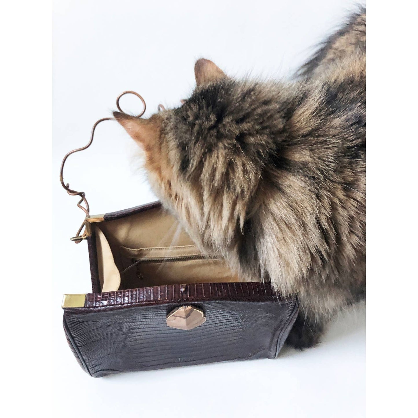 Boho Vintage Leather Skin Handbag 1940 Sculptural Purse