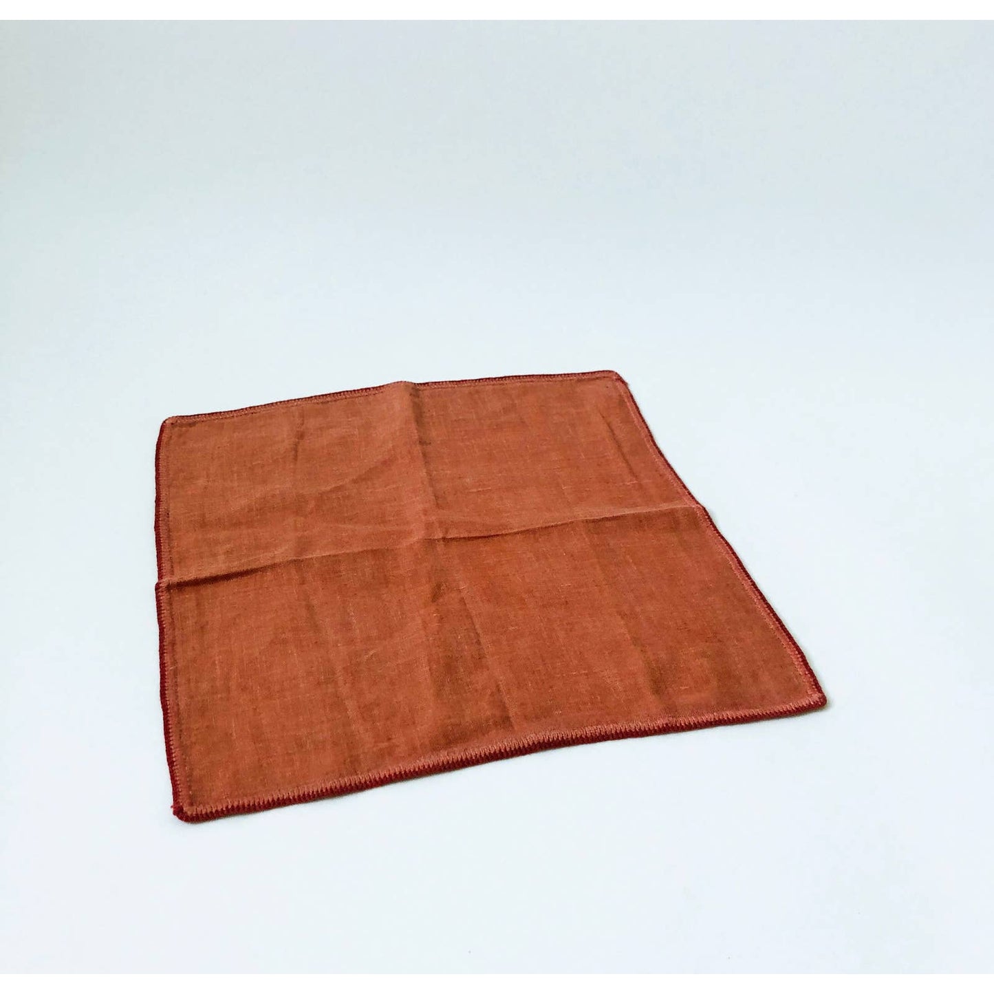 Vintage Linen Orange Red Edge Stitched Napkins - Set of 6