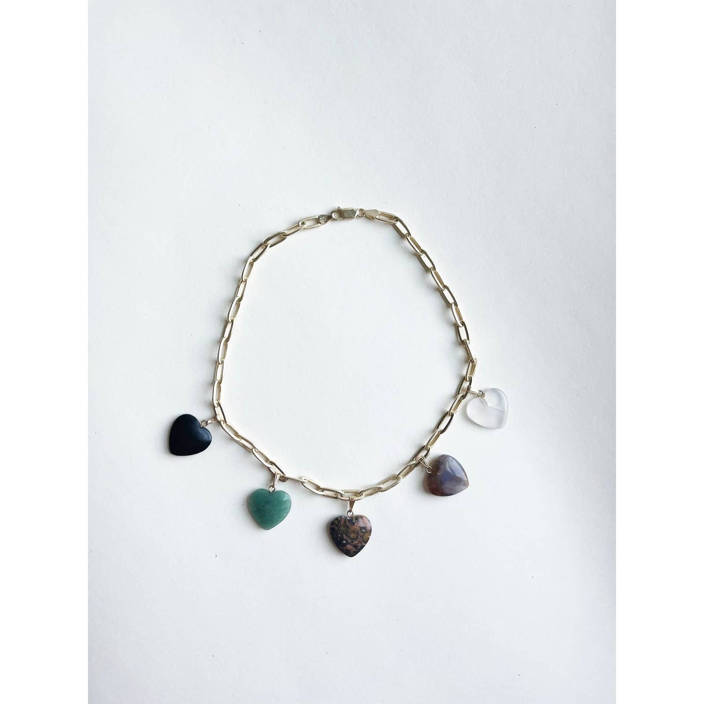 Handmade Heart Charm Necklace - Natural Stones