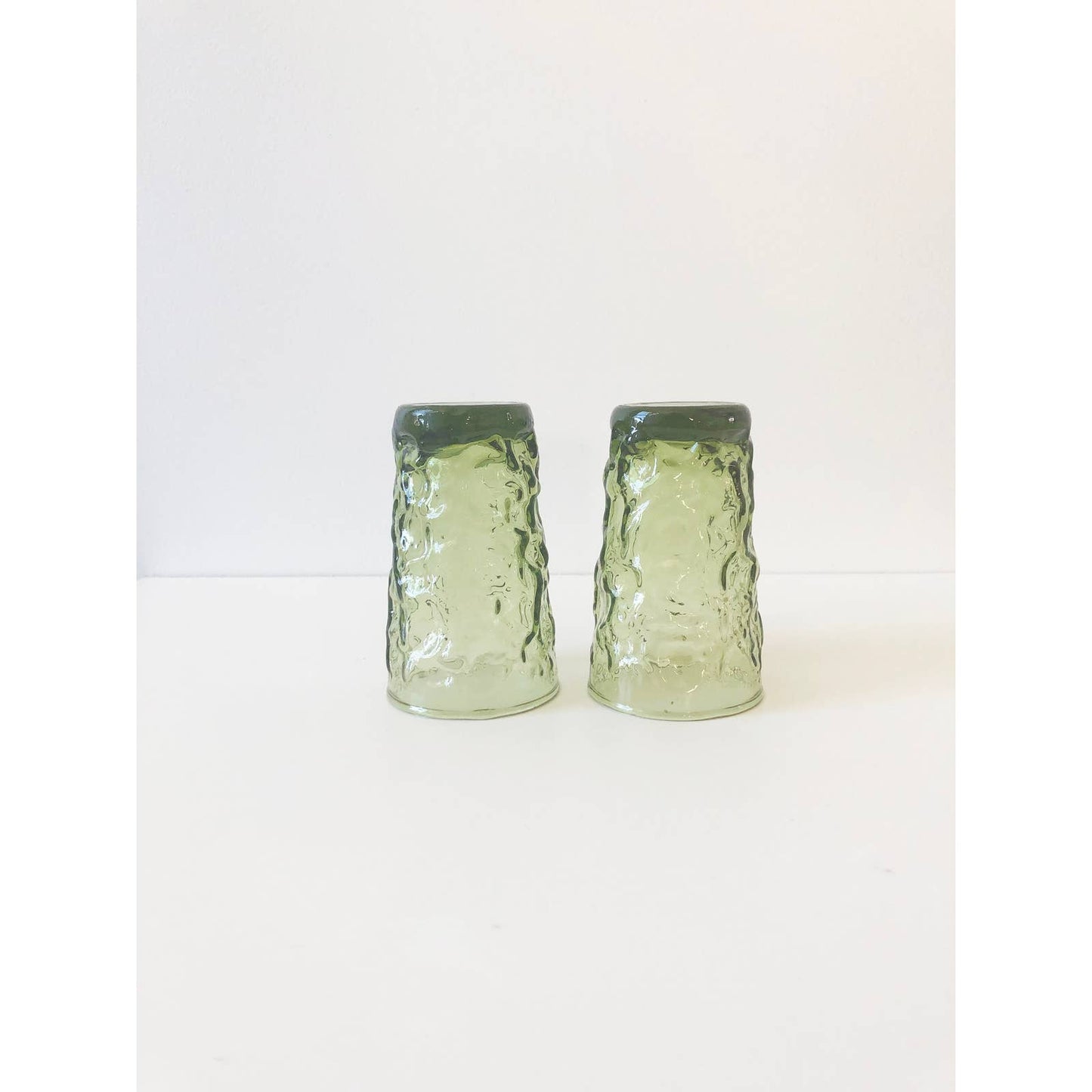 Vintage Mid Century Olive Green Mini Crinkle Glasses