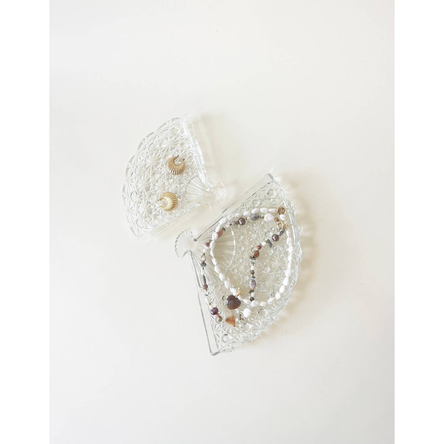 Vintage Clear Fan Ring Dish | Pair of Table Trays