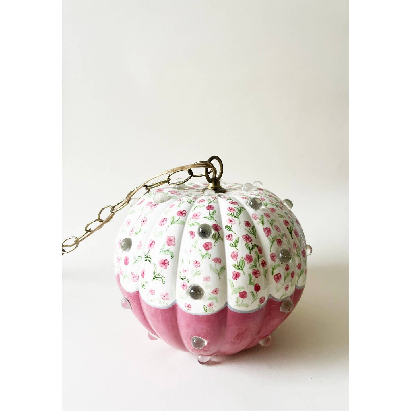Vintage Handpainted Floral Pink Lamp with Clear Marbles