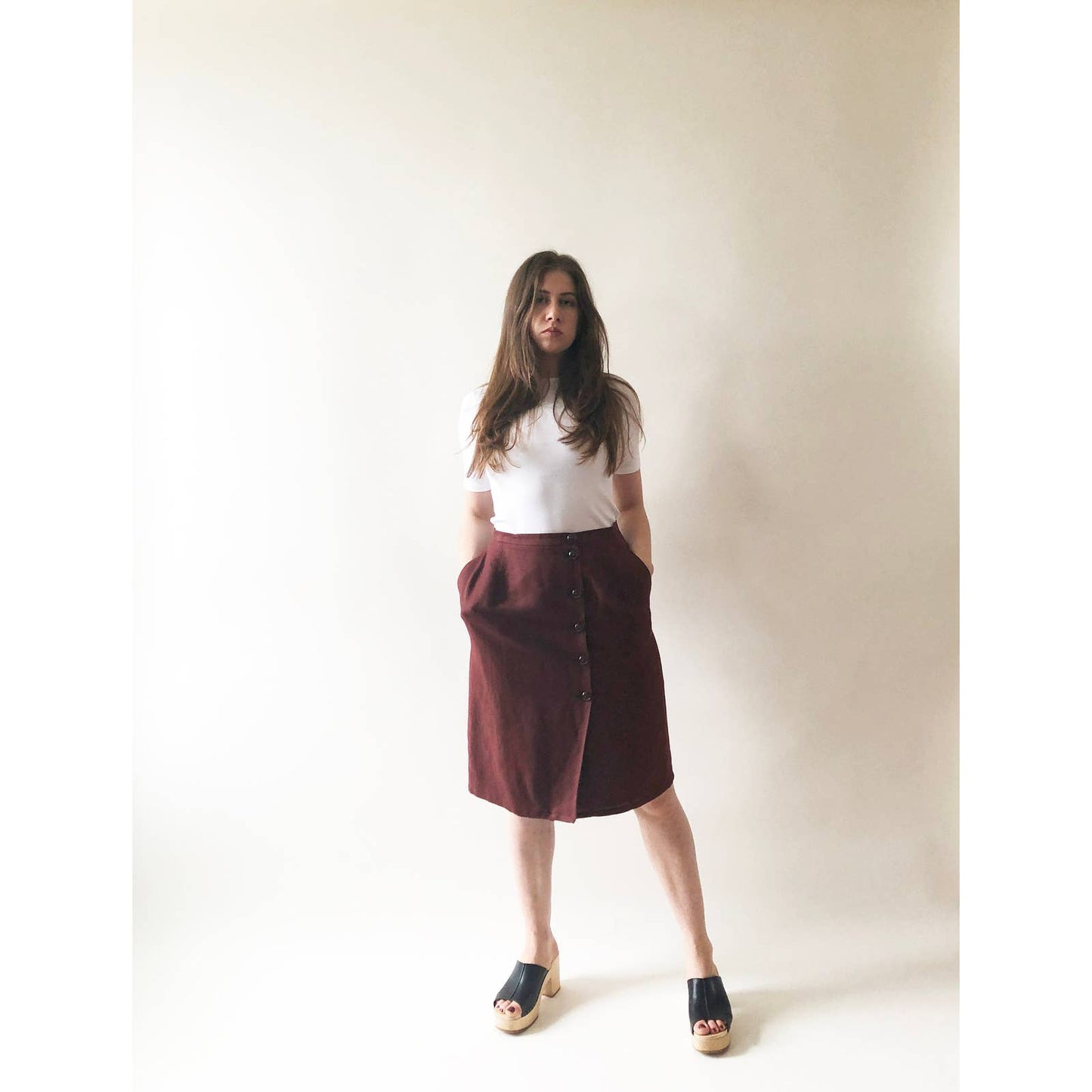 Vintage Button Wrap Plum Linen Skirt