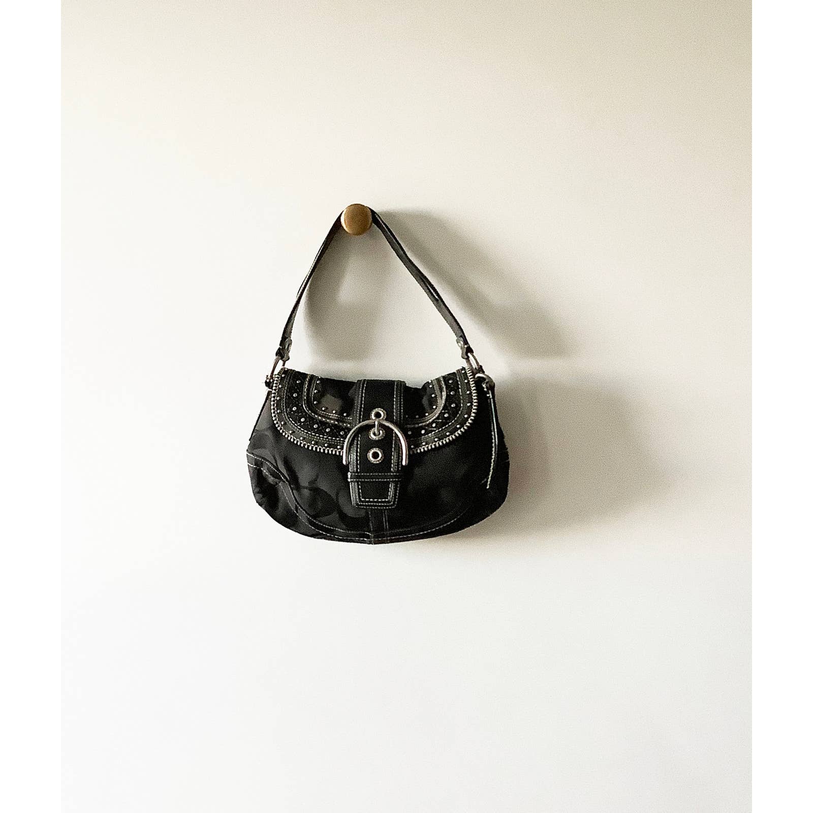 Vintage Y2k Coach Purse, Saddle Buckler Black Leather Shoulder Bag