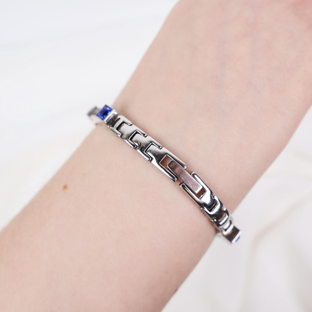 Vintage Silver Nine West Bracelet Watch with Blue Gem Embellishments