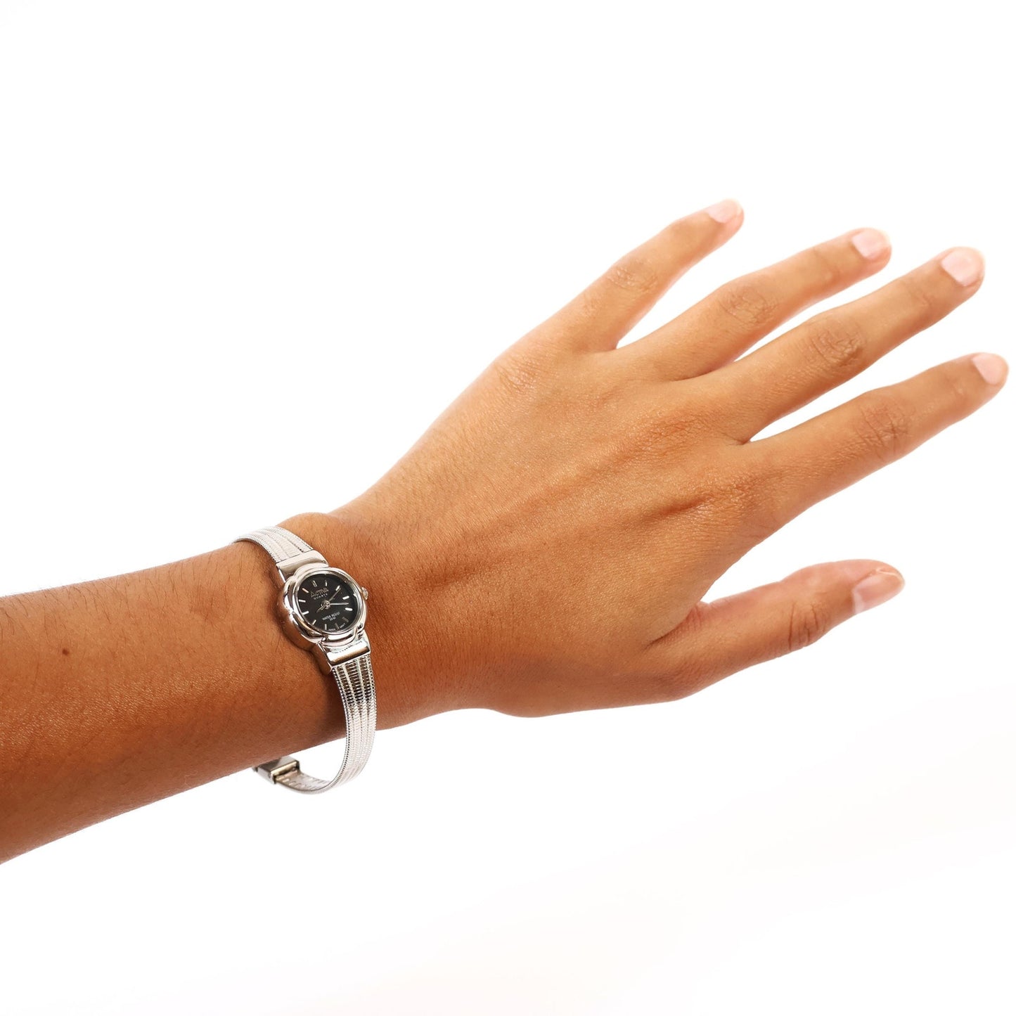 Vintage Silver Watch with Black Round Face | ACTIVA