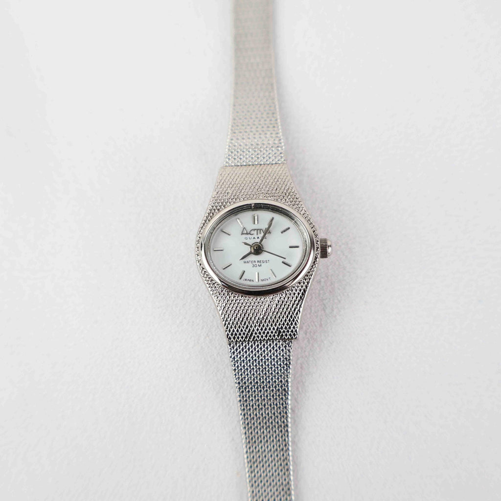 Vintage Activa Silver Tone Quartz Watch with White Face