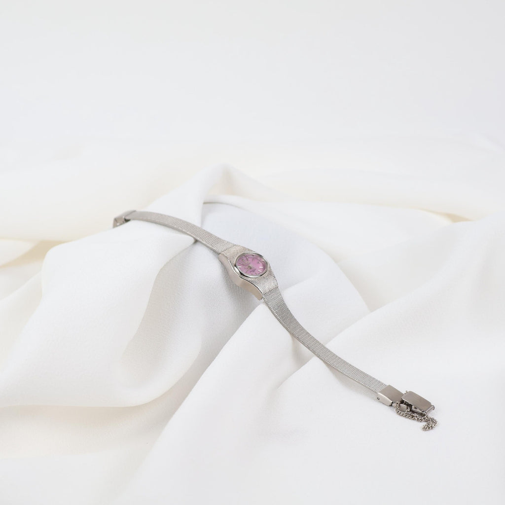 Vintage Activa Silver Tone Quartz Watch with Pink Face