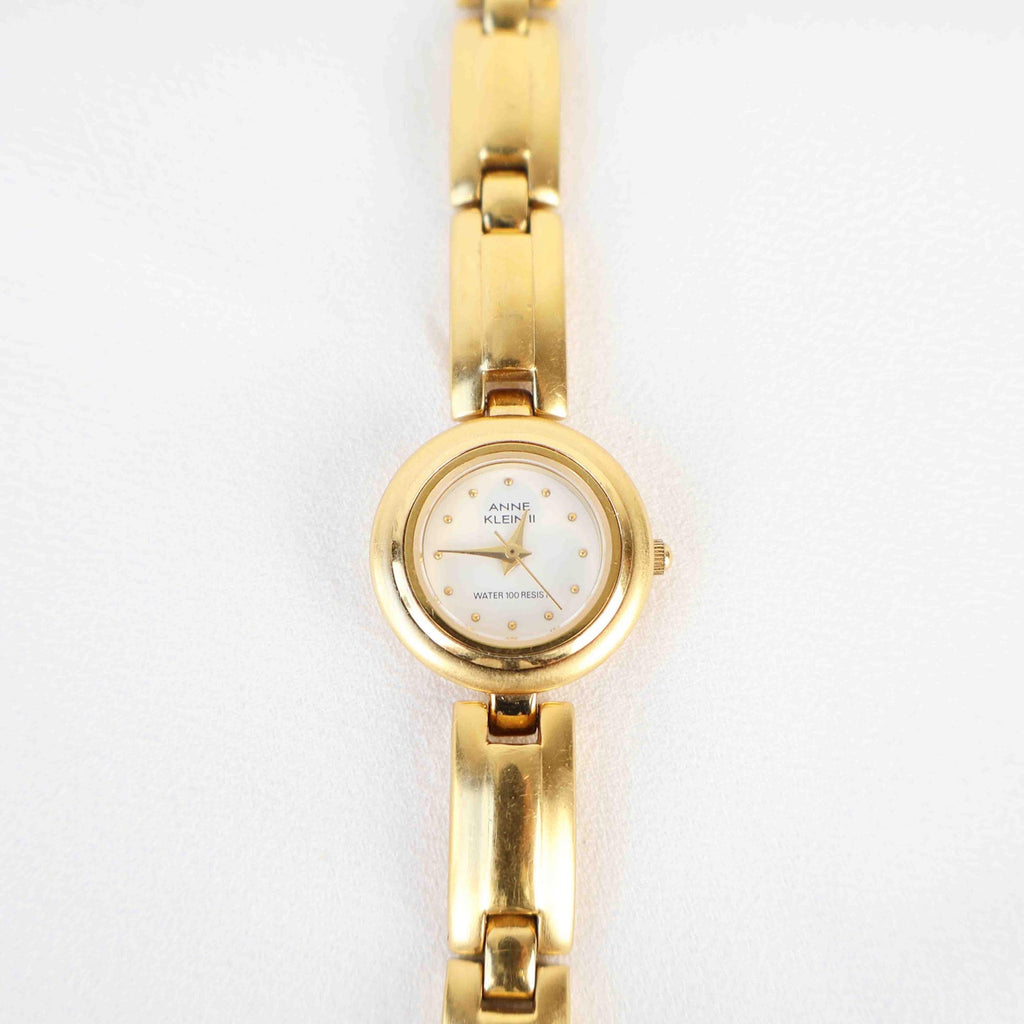 Vintage Anne Klein Round Face Watch – Gold Tone Chunky Style Bracelet (Working Battery)