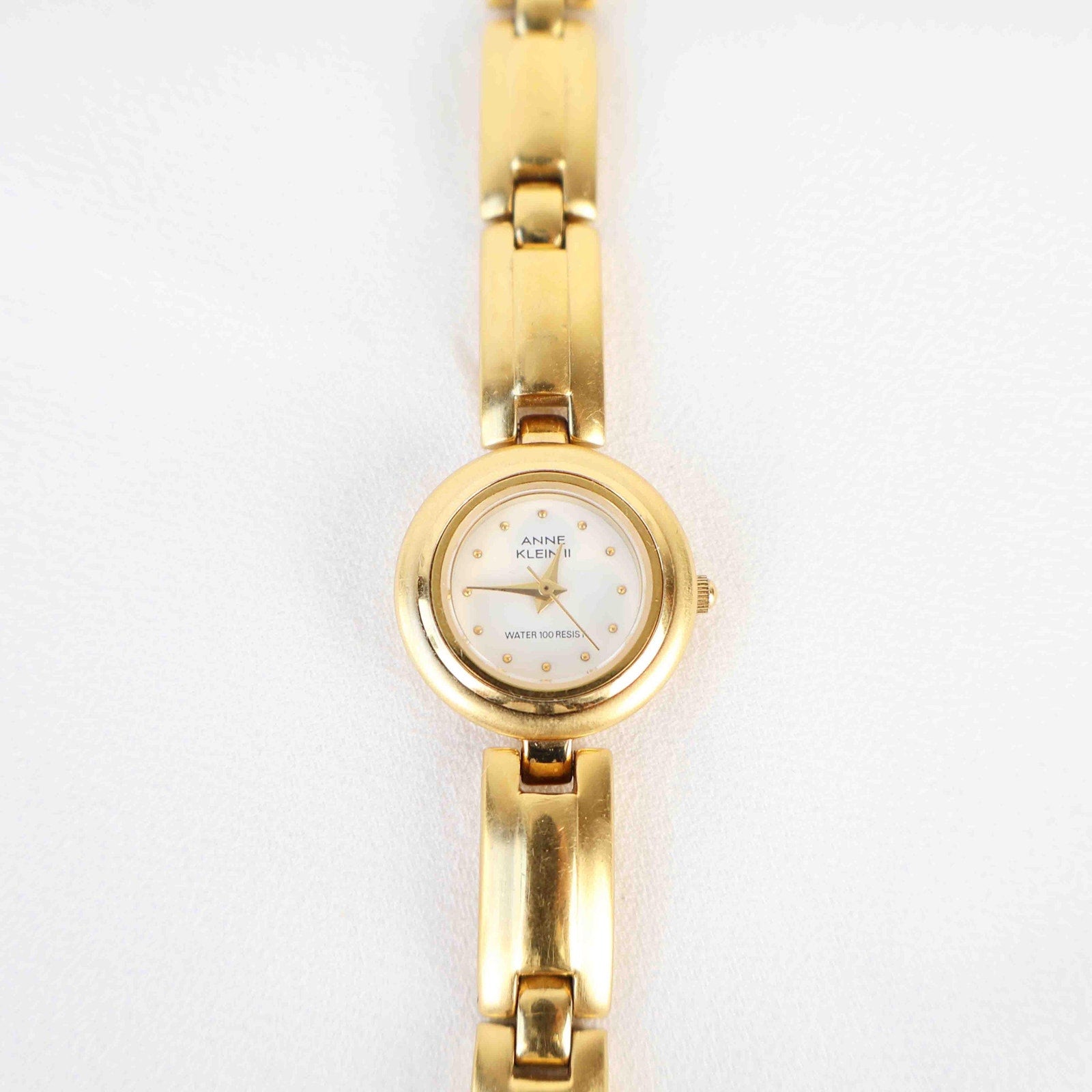 Vintage Anne Klein Round Face Watch – Gold Tone Chunky Style Bracelet (Working Battery)